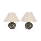 λ JONATHAN CHISWELL JONES FOR JCJ POTTERY, A PAIR OF REDUCTION FIRED LUSTRE PORCELAIN TABLE LAMPS