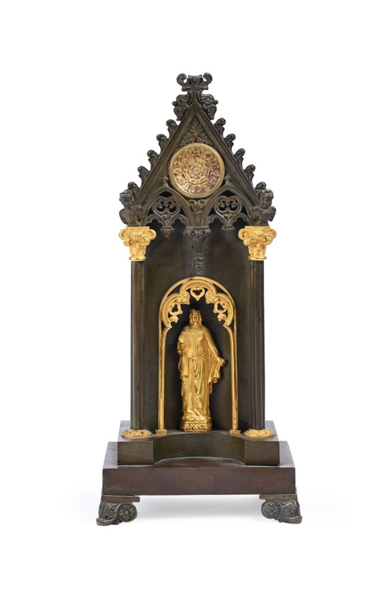 A PATINATED AND GILT BRONZE SHRINE