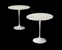 KNOLL, SAARINEN, A PAIR OF WHITE MARBLE TOPPED OCCASIONAL TABLES