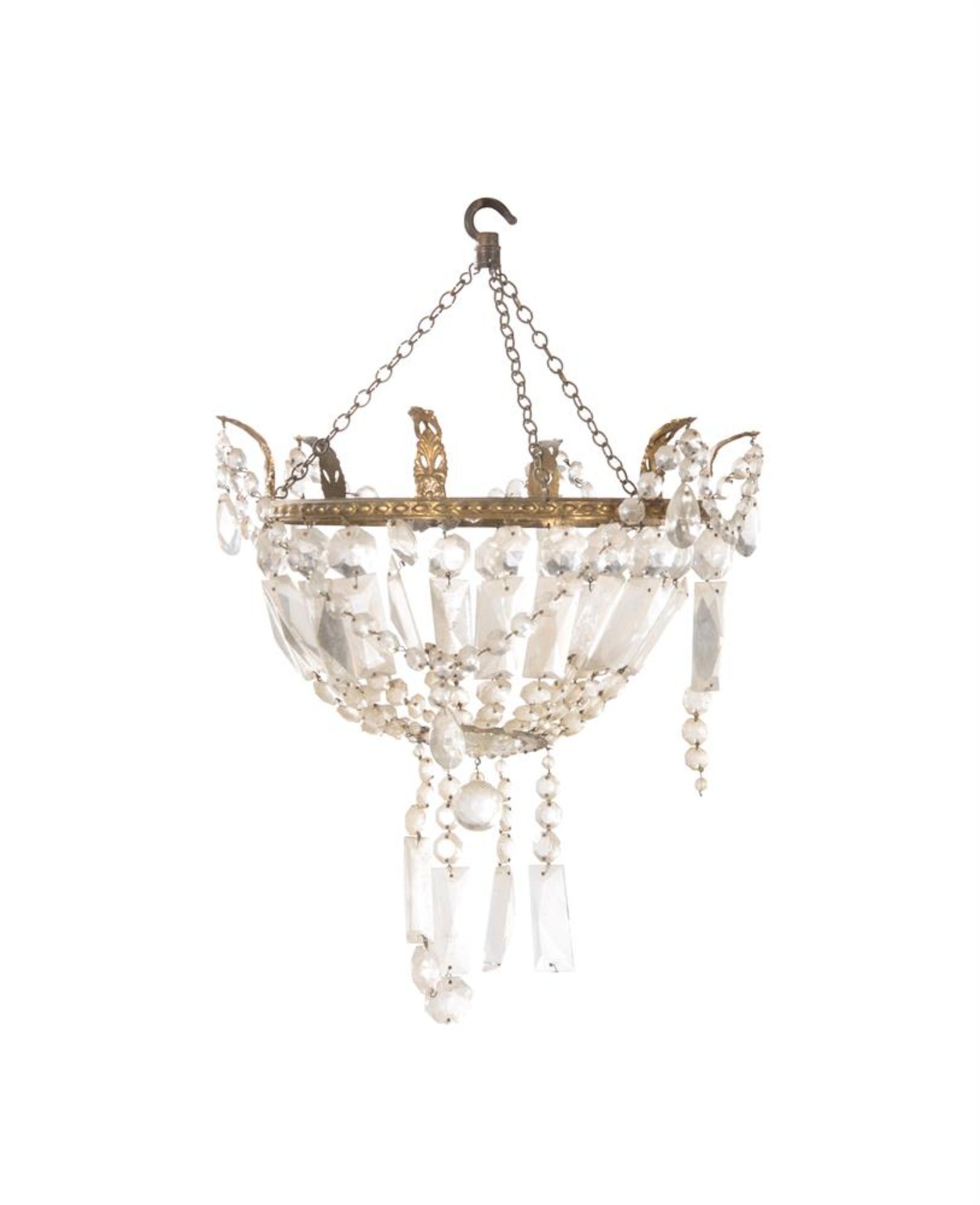 A GILT METAL AND FACETTED GLASS CHANDELIER - Image 2 of 2