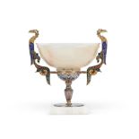 AN ONYX, GILT METAL, AND CHAMPLEVE ENAMEL TAZZA