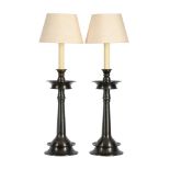 A PAIR OF PATINATED METAL TABLE LAMPS