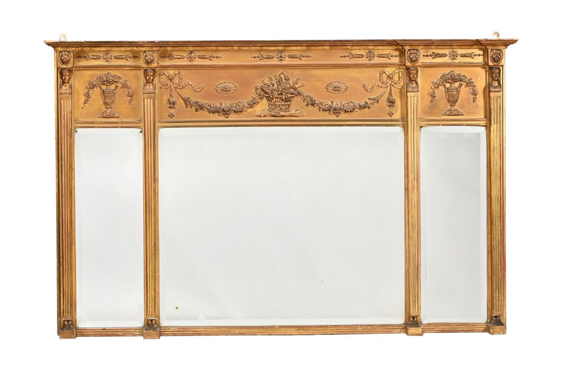 A VICTORIAN GILTWOOD AND COMPOSITION OVERMANTEL WALL MIRROR