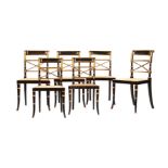 A SET OF SIX SIMULATED ROSEWOOD AND PARCEL GILT DINING CHAIRS IN REGENCY STYLE