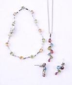 A MULTI GEM PENDANT AND EARRING SUITE AND ADDITIONAL BRACELET