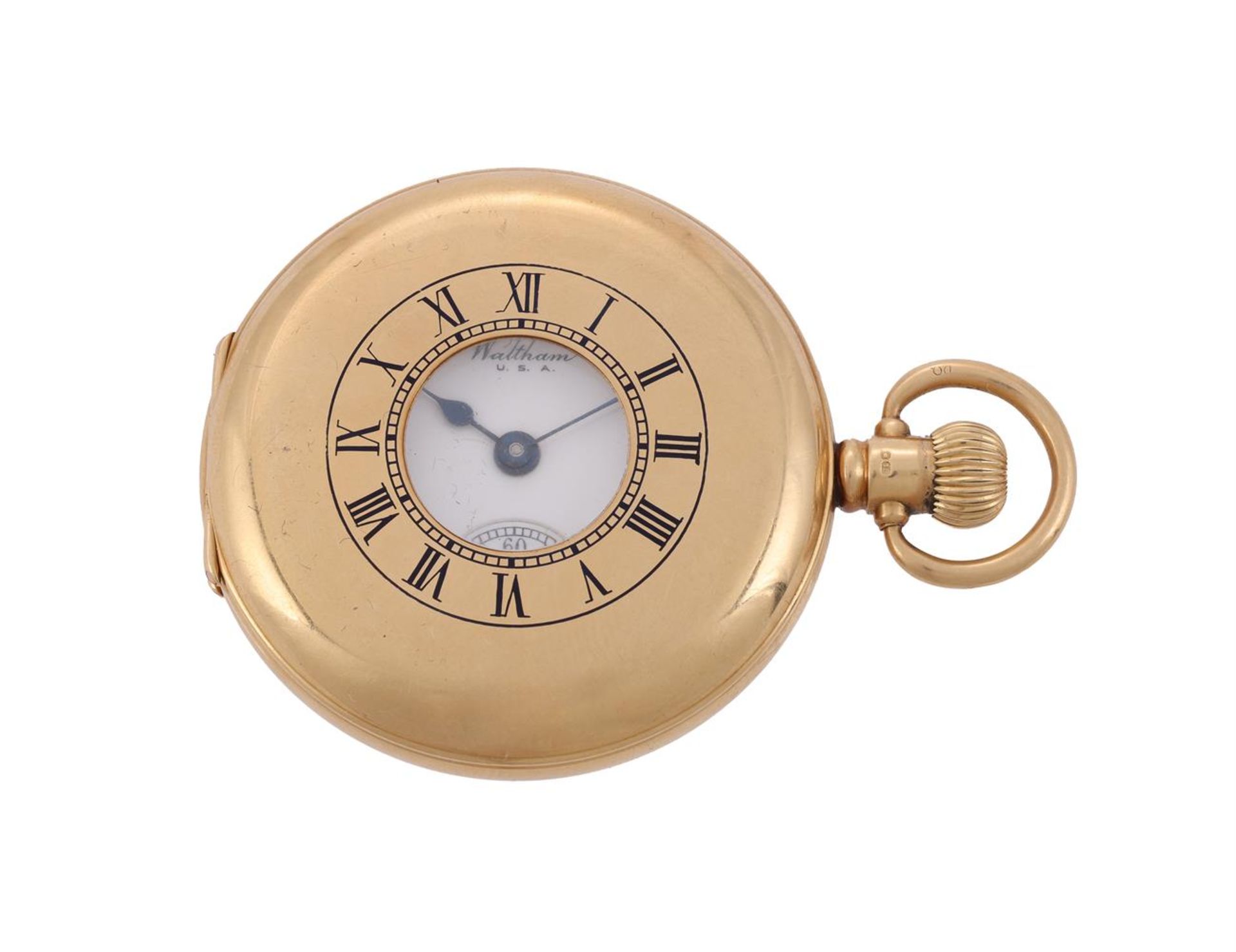 WALTHAM, AN 18 CARAT GOLD KEYLESS WIND HALF HUNTER POCKET WATCH - Bild 2 aus 3