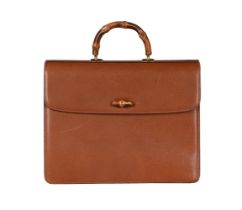 GUCCI, A VINTAGE TAN LEATHER AND BAMBOO BRIEFCASE