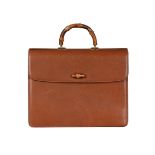 GUCCI, A VINTAGE TAN LEATHER AND BAMBOO BRIEFCASE