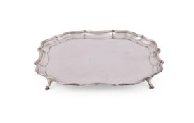 A SILVER SHAPED SQUARE SALVER