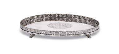 A CONTINENTAL SILVER COLOURED OVAL GALLERY TRAY
