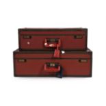 LOUIS VUITTON, TWO RED COATED CANVAS HARD SUITCASES