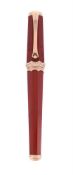 MONTEGRAPPA, PICCOLA DIAMANTI, A LIMITED EDITION GOLD COLOURED, DIAMOND AND RED RESIN FOUNTAIN PEN
