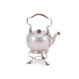 AN EDWARDIAN SILVER SPHERICAL KETTLE ON STAND