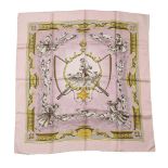 HERMÈS, CHIENS ET VALETS, A VINTAGE PINK SILK SCARF