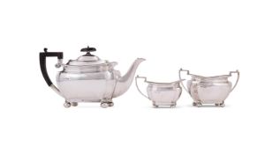 A SILVER THREE PIECE OBLONG TEA SET