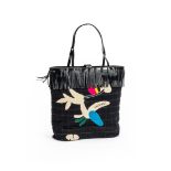 CHANEL, A QUILTED MULTI COLOURED FABRIC TOTE WITH PATENT FRINGE