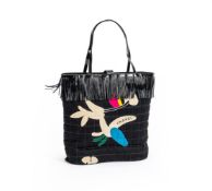 CHANEL, A QUILTED MULTI COLOURED FABRIC TOTE WITH PATENT FRINGE