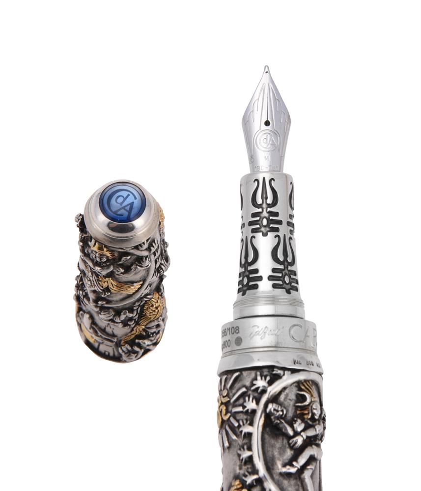 CARAN D'ACHE, ARTISTE COLLECTION SHIVA, A LIMITED EDITION SILVER AND SILVER GILT FOUNTAIN PEN - Image 2 of 3