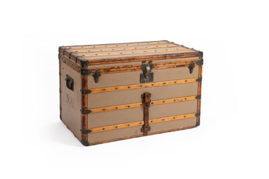 LOUIS VUITTON, A COATED CANVAS HARD TRAVELLING TRUNK