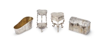 FOUR SILVER ITEMS OF MINIATURE FURNITURE