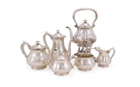 Y AN AMERICAN SILVER SIX PIECE LOBED BALUSTER TEA AND COFFEE SERVICE