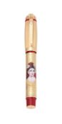 MONTEGRAPPA, LA TRAVIATA, A LIMITED EDITION GOLD COLOURED, ENAMEL AND RED RESIN FOUNTAIN PEN