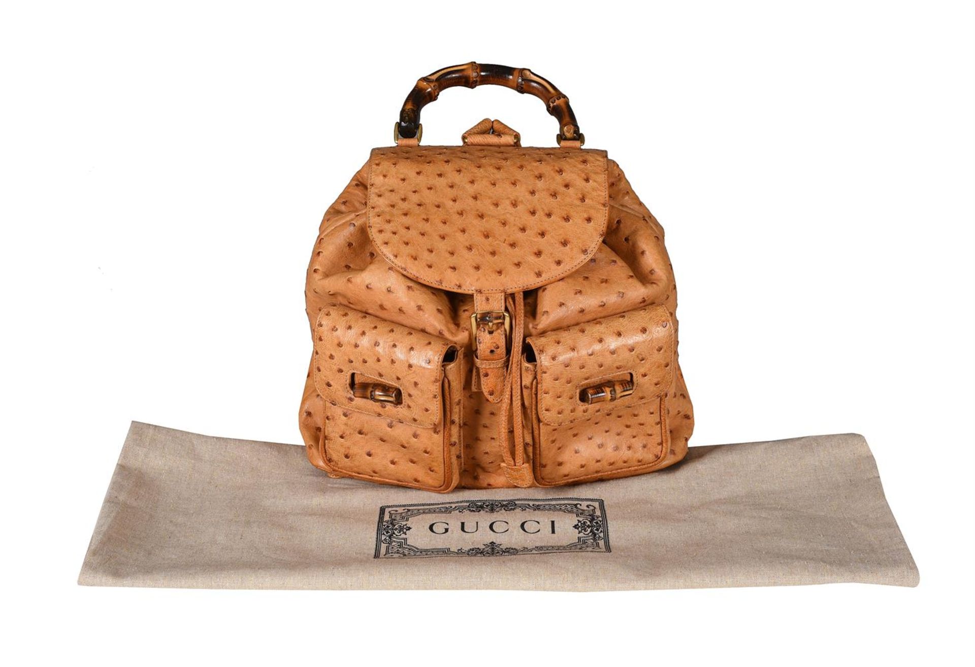 GUCCI, A TAN OSTRICH LEATHER AND BAMBOO BACKPACK - Bild 4 aus 4