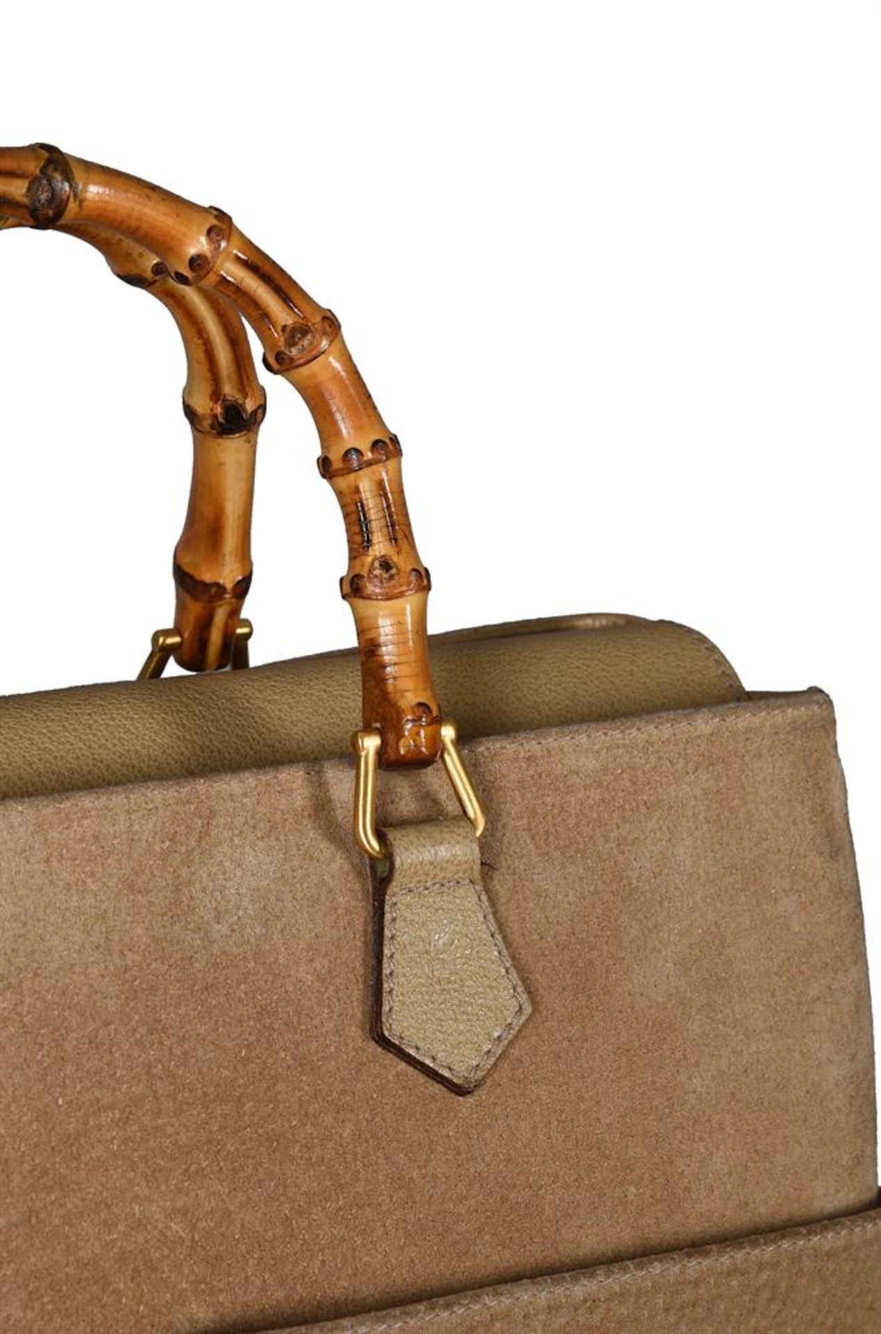 GUCCI, A VINTAGE BEIGE SUEDE, LEATHER AND BAMBOO HANDBAG - Image 3 of 4