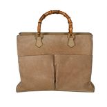 GUCCI, A VINTAGE BEIGE SUEDE, LEATHER AND BAMBOO HANDBAG