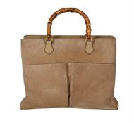 GUCCI, A VINTAGE BEIGE SUEDE, LEATHER AND BAMBOO HANDBAG