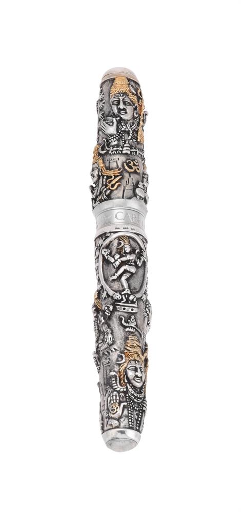 CARAN D'ACHE, ARTISTE COLLECTION SHIVA, A LIMITED EDITION SILVER AND SILVER GILT FOUNTAIN PEN