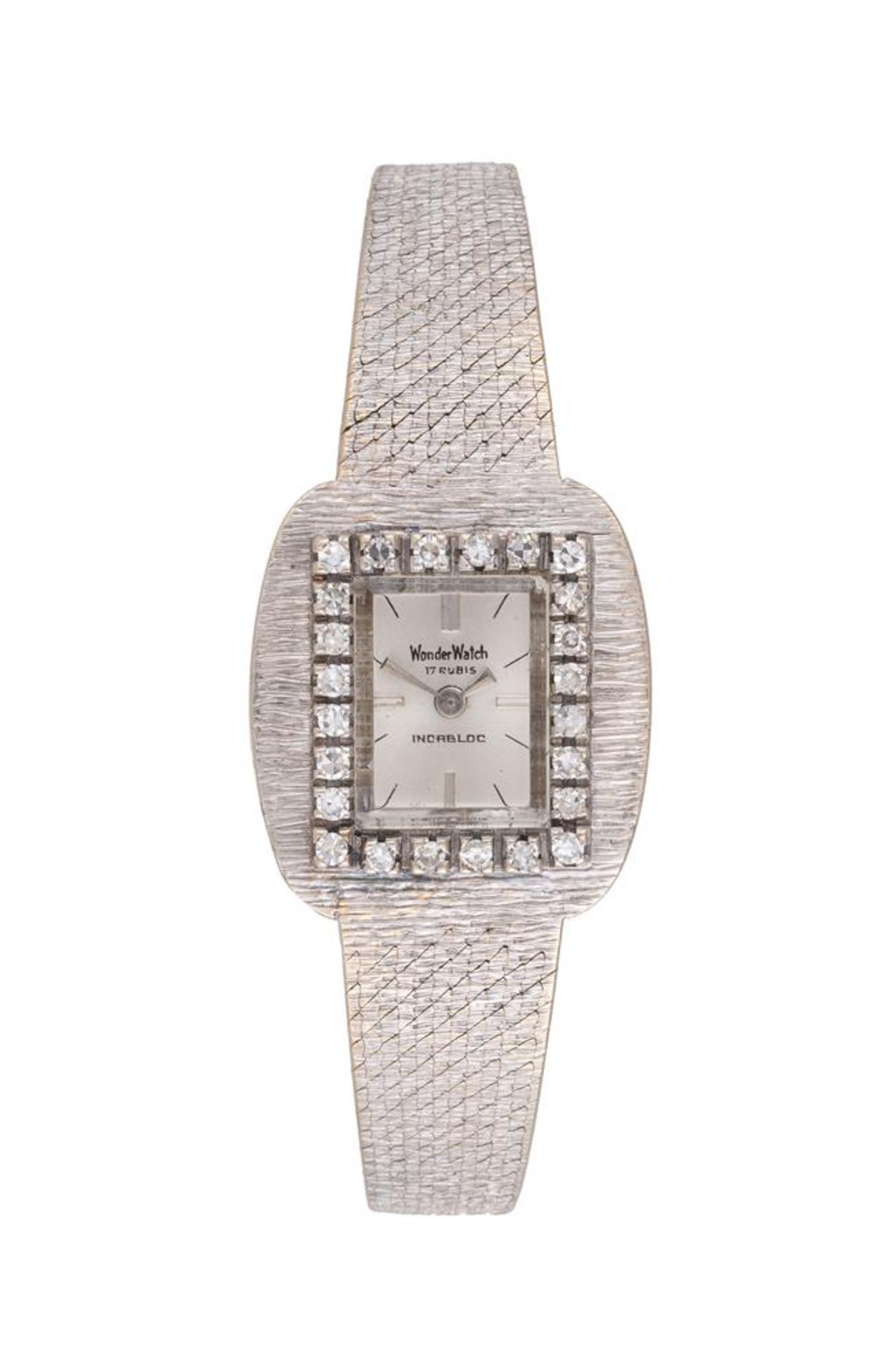 WONDER WATCH, A LADY'S WHITE GOLD COLOURED AND DIAMOND COCKTAIL WATCH