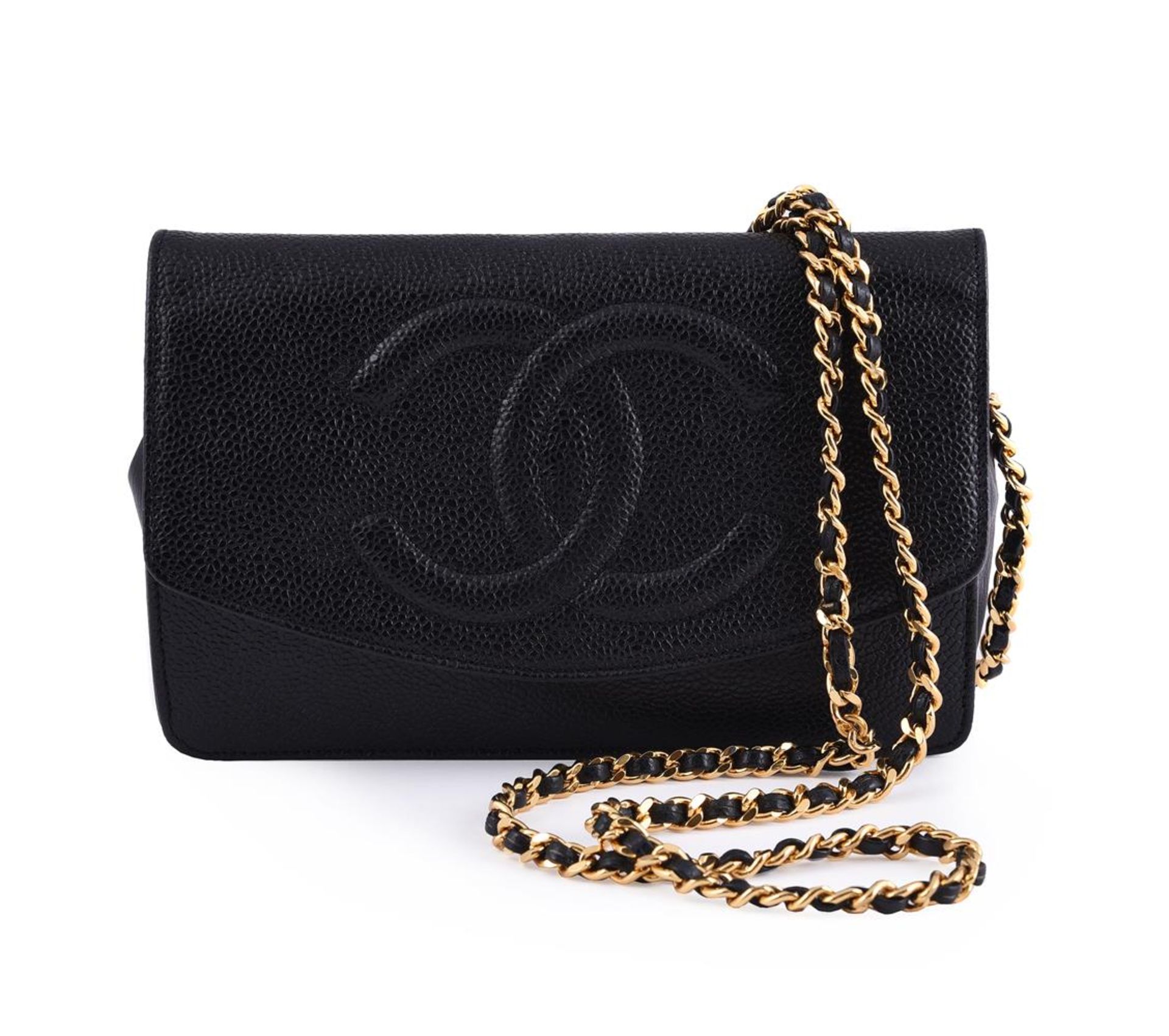 CHANEL, A BLACK CAVIAR WALLET ON CHAIN