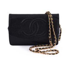 CHANEL, A BLACK CAVIAR WALLET ON CHAIN