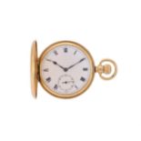 UNSIGNED, AN 18 CARAT GOLD KEYLESS WIND FULL HUNTER POCKET WATCH