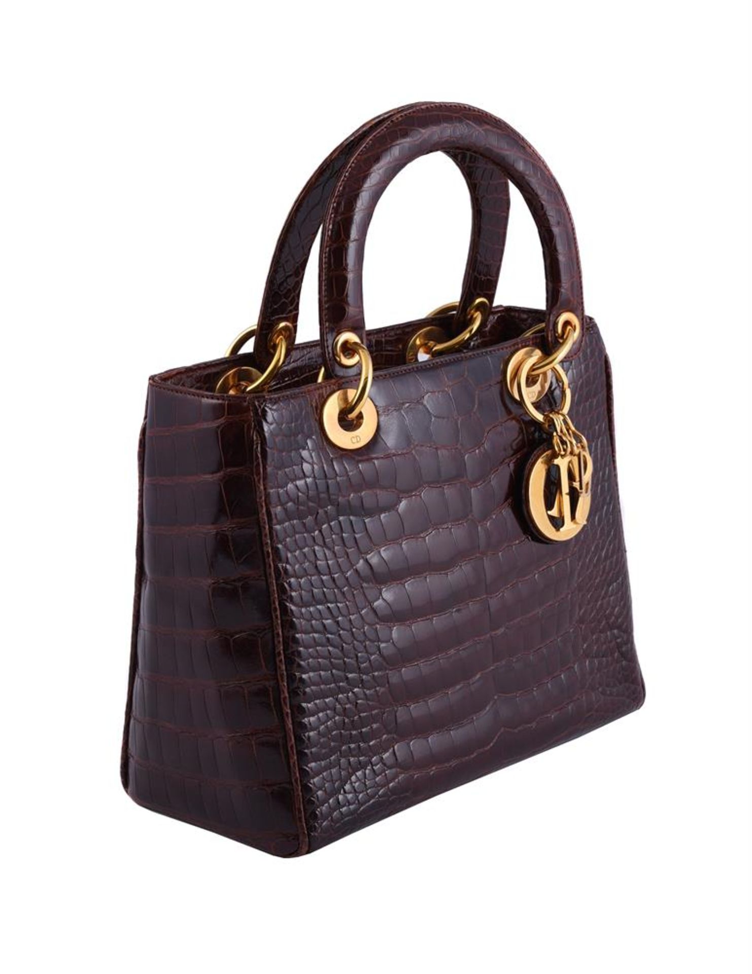 Y CHRISTIAN DIOR, LADY DIOR, A BROWN CROCODILE BAG