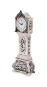 A DUTCH SILVER COLOURED MINIATURE LONGCASE CLOCK