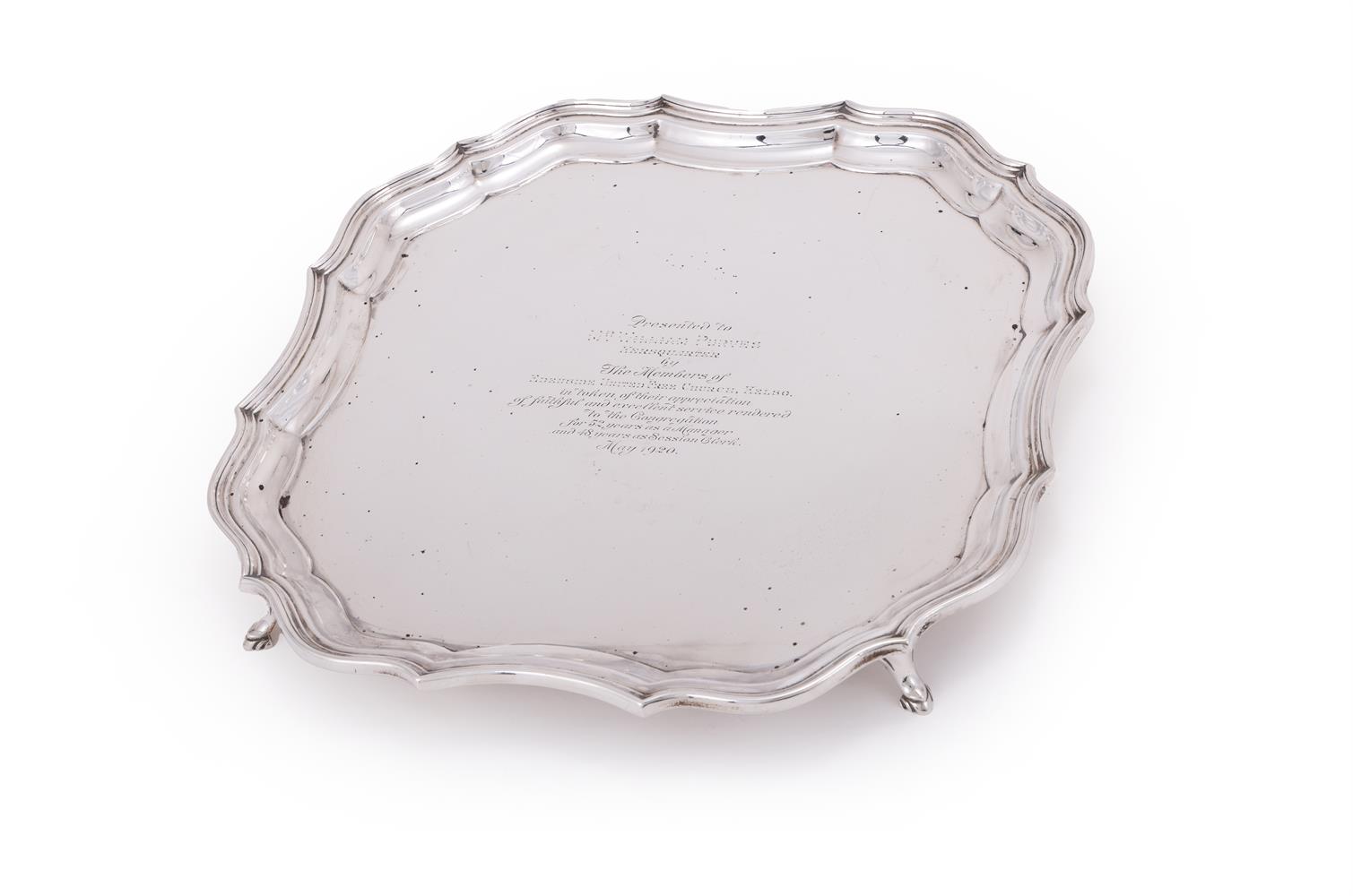 A SILVER SHAPED SQUARE SALVER - Image 3 of 4