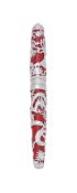 CARAN D'ACHE, DRAGON, A LIMITED EDITION SILVER COLOURED AND RED LACQUER FOUNTAIN PEN