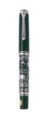 PELIKAN, HUNTING, A GREEN RESIN AND SILVER COLOURED FOUNTAIN PEN