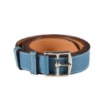 HERMÈS, A BLUE LEATHER BELT WITH ETRIVERE BELT BUCKLE, CIRCA 2005