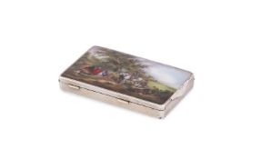 A SILVER AND ENAMEL RECTANGULAR COMPACT