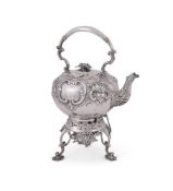 Y A VICTORIAN SILVER GLOBULAR KETTLE ON STAND