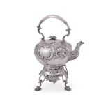 Y A VICTORIAN SILVER GLOBULAR KETTLE ON STAND