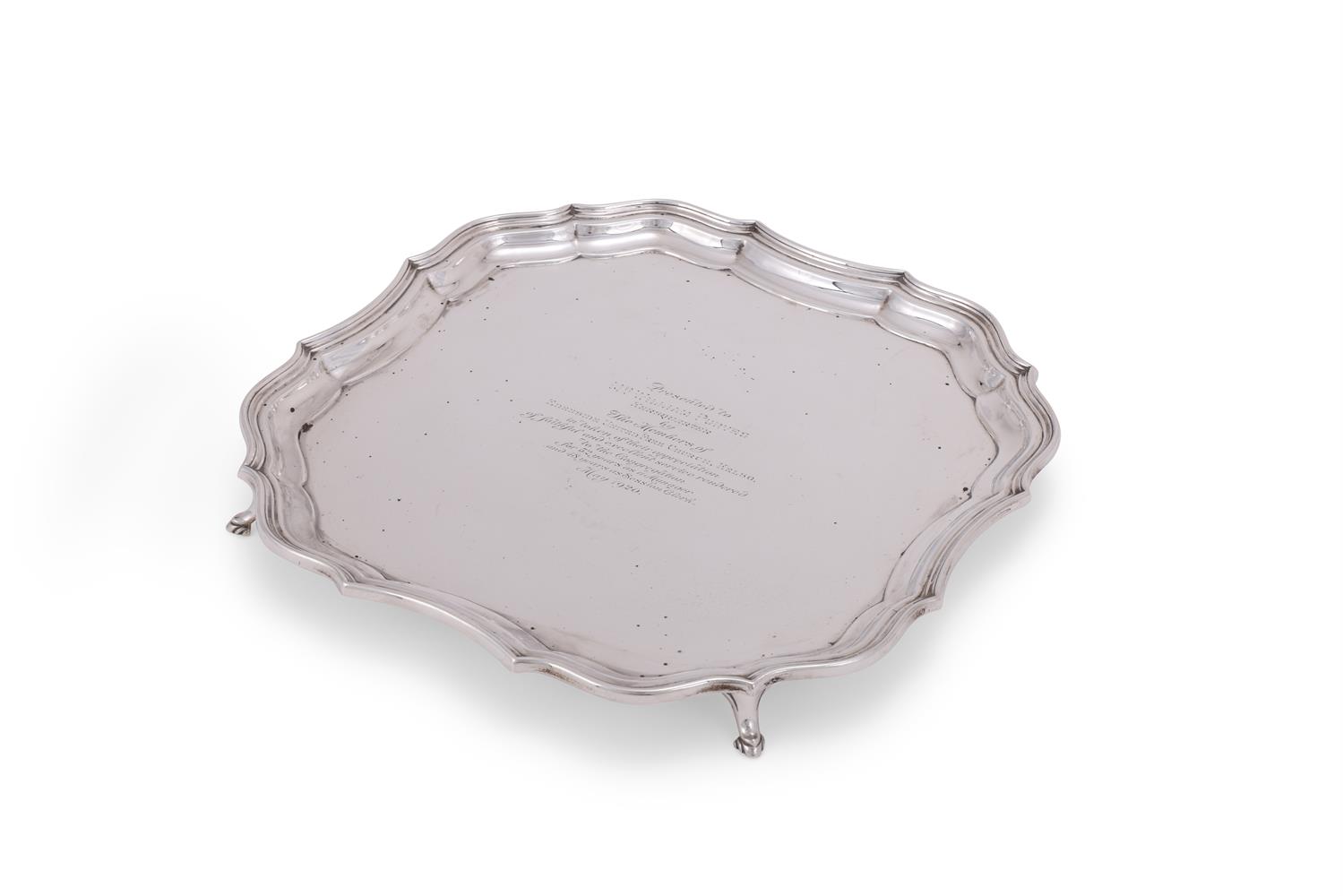A SILVER SHAPED SQUARE SALVER - Image 2 of 4