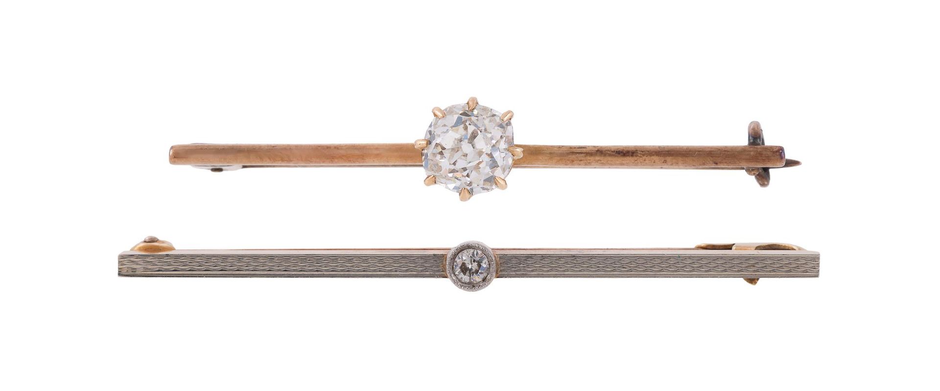 TWO EARLY 20TH CENTURY DIAMOND BAR BROOCHES