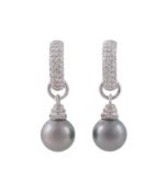 A PAIR OF TAHITIAN CULTURED PEARL AND DIAMOND EARRINGS
