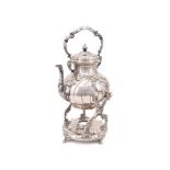 A GERMAN SILVER BALUSTER KETTLE ON AN ASSOCIATED SILVER STAND