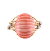 Y A CORAL AND DIAMOND DRESS RING, LONDON 1980