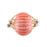 Y A CORAL AND DIAMOND DRESS RING, LONDON 1980